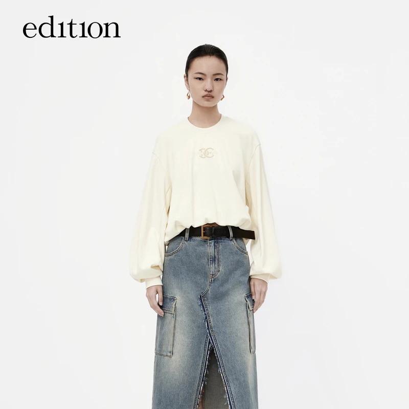 【抗菌】edition卫衣女灯笼袖截短棉上衣#EBC3SWST01