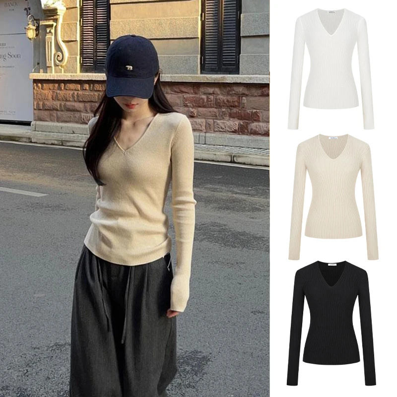 MosesQueen/魔西女王小众法式氛围感秋冬上衣V领时尚高级感显瘦