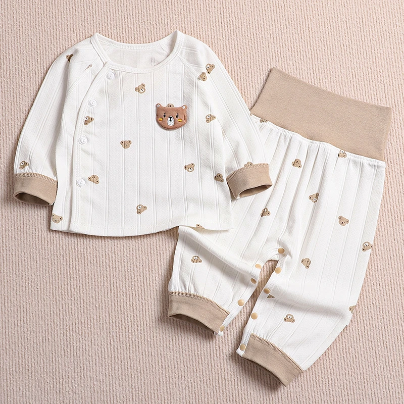 婴童纯棉套装春秋款免脱开裆裤子无骨长袖上衣新生儿单层打底衣服