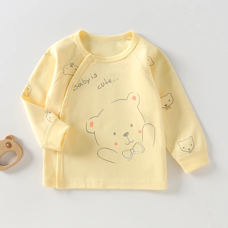 新生男女宝宝纯棉衣服婴幼儿偏襟无骨长袖内衣春秋A类单件打底衫