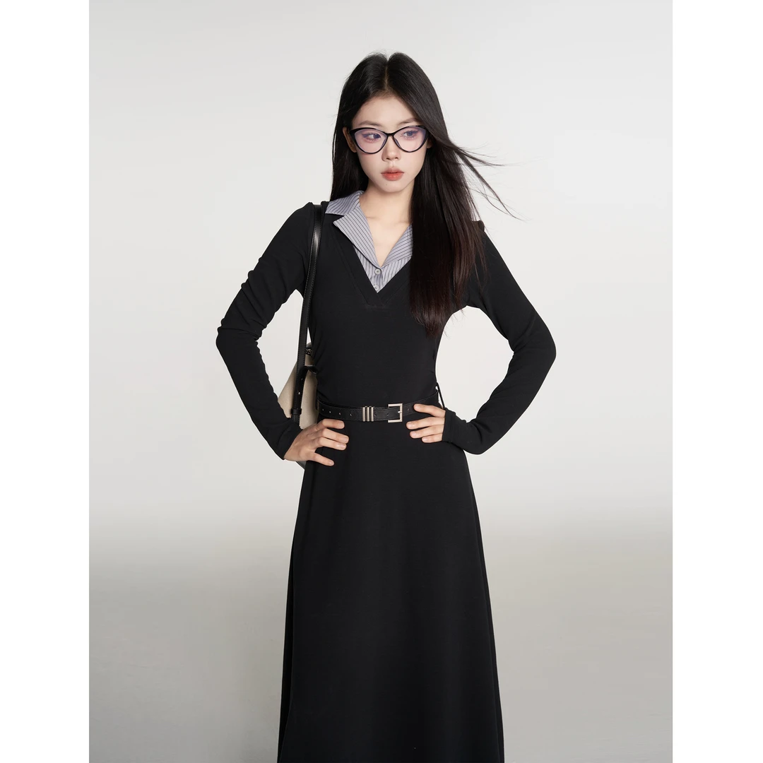 【小野莓】秋季韩系气质学院修身显瘦高级时尚长袖连衣裙子BL85735