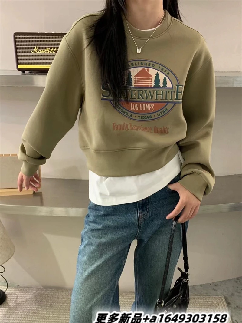梦小小女装气层印花卫衣2025年秋季新款宽松圆领慵懒风小个子上衣