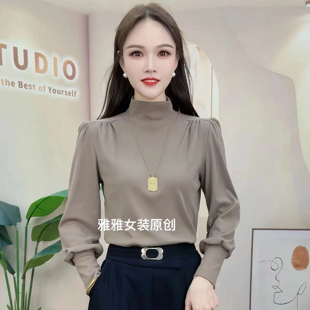 2024冬季新品时尚洋气百搭气质长袖女士打底衫显瘦上衣