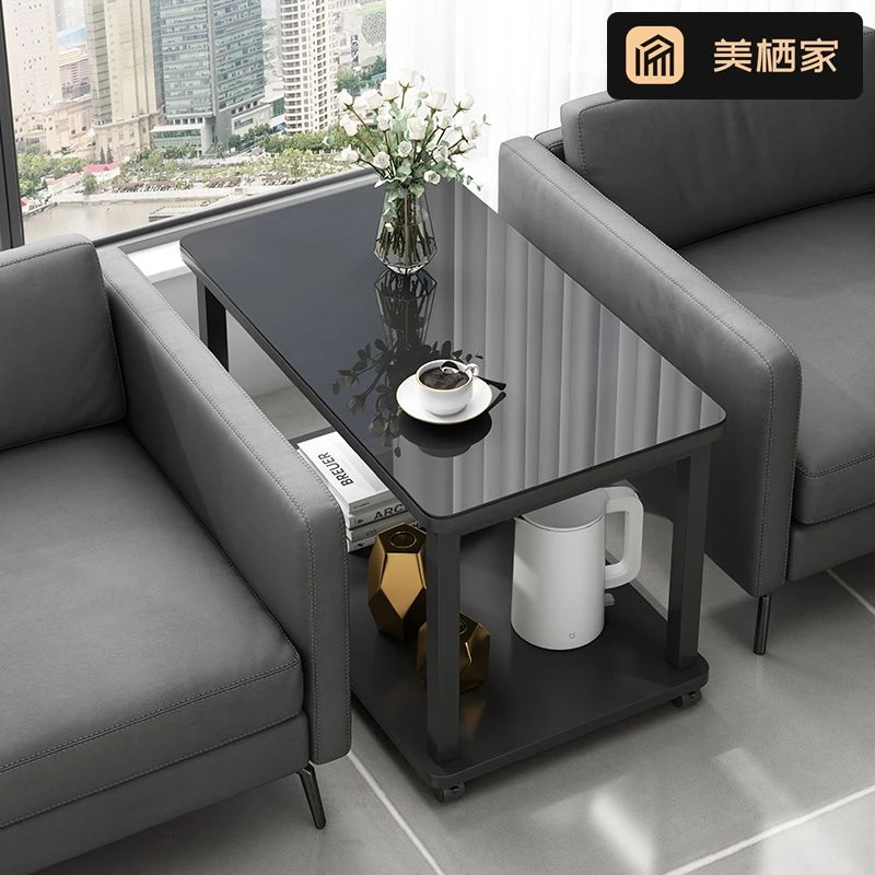 【小扬哥推荐】钢化玻璃边几沙发边柜可移动带轮办公室专用轻奢茶几