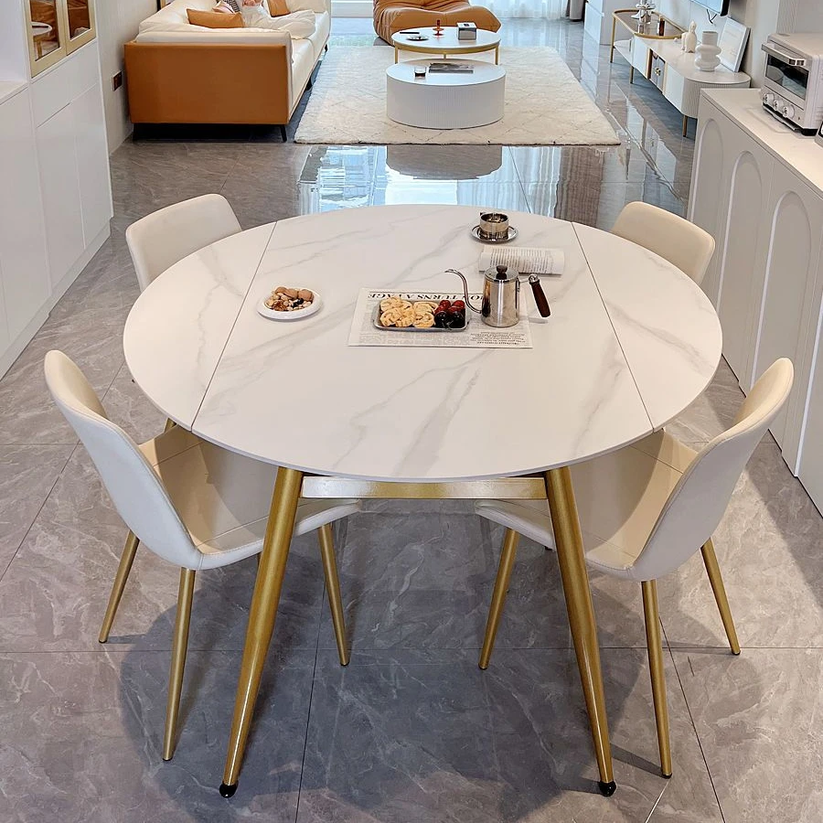 2024新款亮光岩板餐桌椅子组合简易伸缩折叠可变圆桌子家用小户型