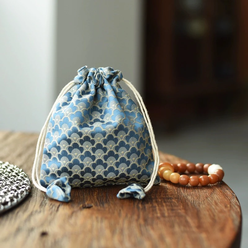 中式加绒锦缎布袋子抽绳束口文玩收纳包双层复古收纳袋纯手工定制