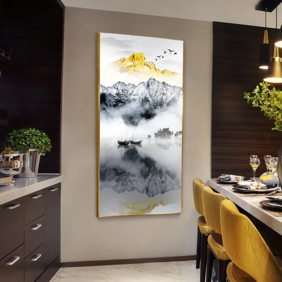 山水风景新中式客厅装饰画现代简约轻奢沙发背景壁画晶瓷挂画玄关