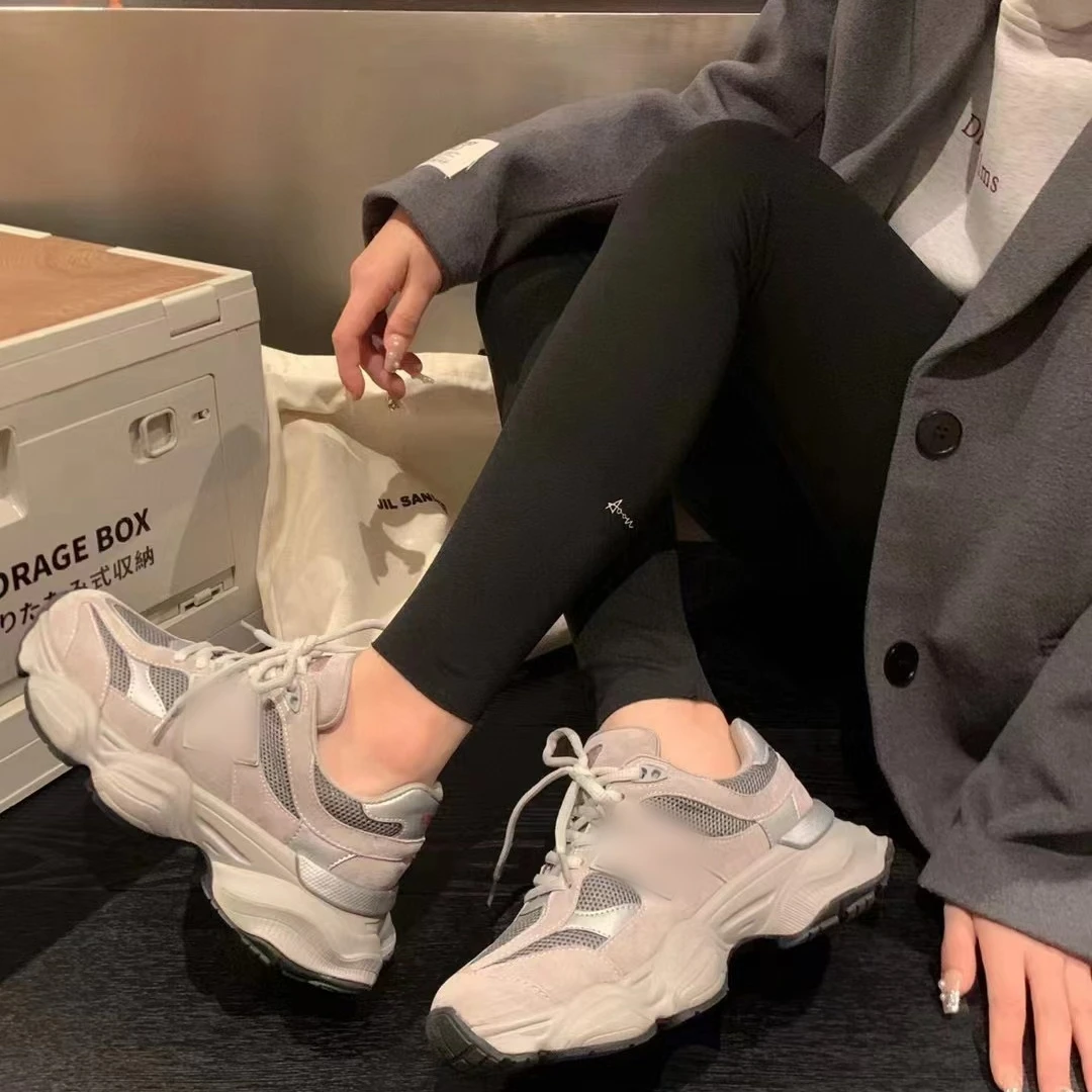 早秋超火新款ins厚底百搭系带显高透气网面运动风休闲鞋女28-5901