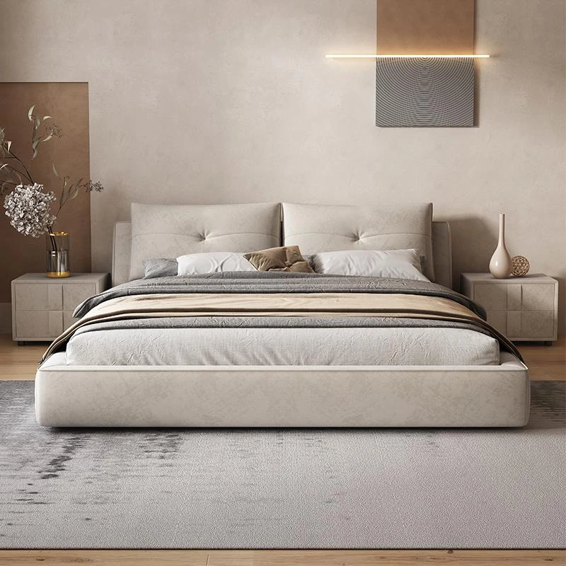 909#意式极简榻榻米磨砂科技布现代简约轻奢软包网红储物双人床