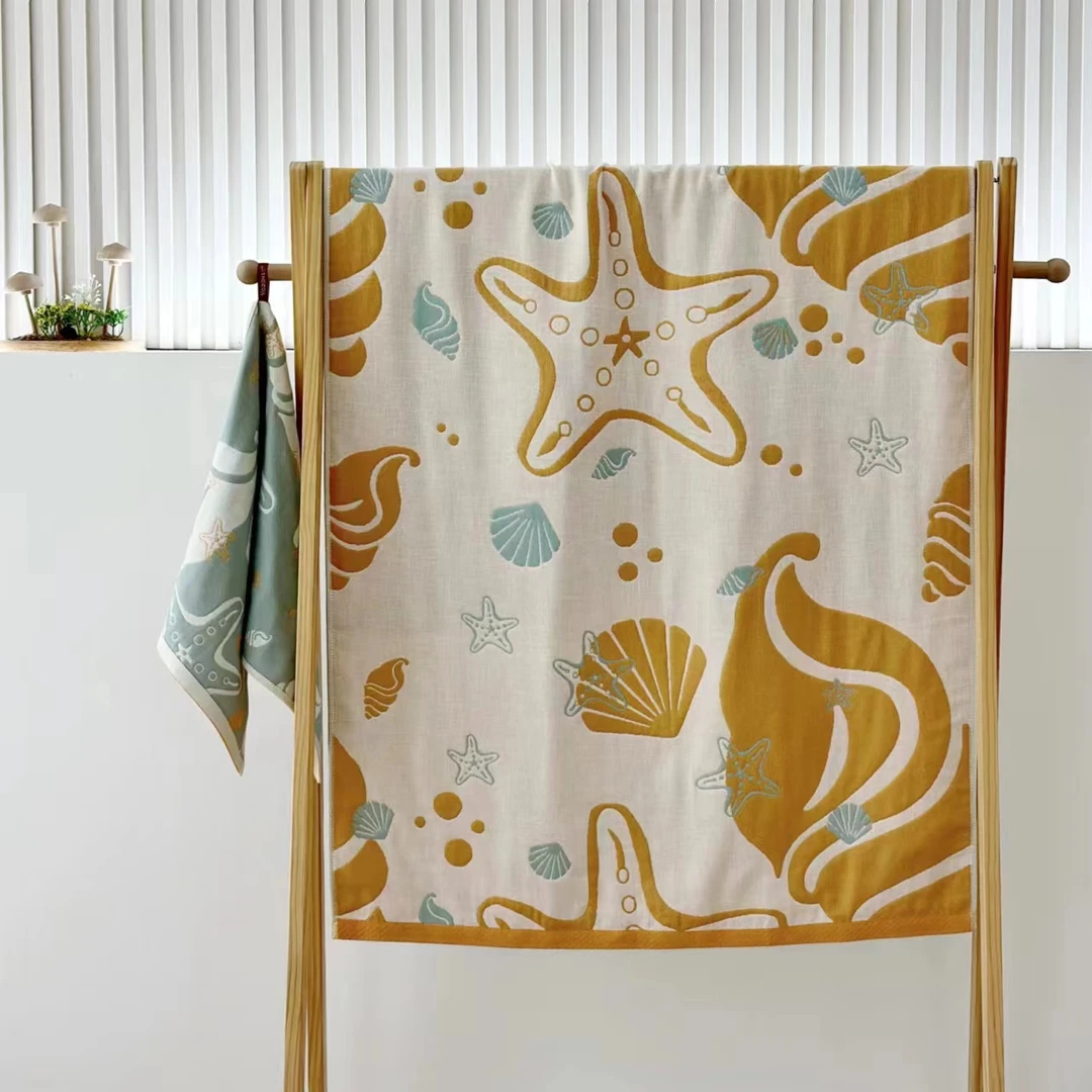 雅赞【三层单独浴巾黄色】纯棉A类柔软成人吸水印花透气卡通可爱