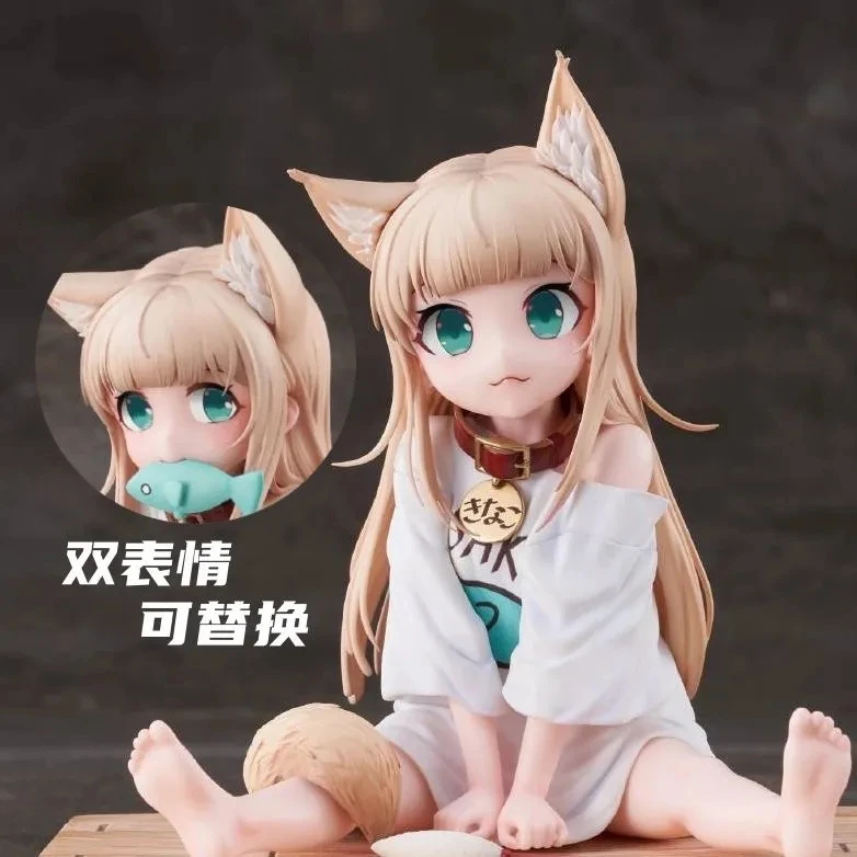 坐姿美少女黄豆粉 坐着吃鱼 猫娘模型模型动漫美女桌面主机壳摆件