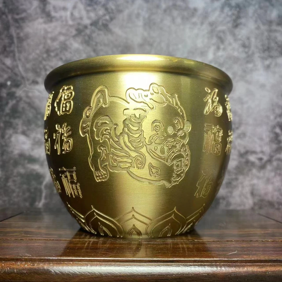 全黄铜麒麟米缸家居摆件直径12cm 高度9cm 重约600g