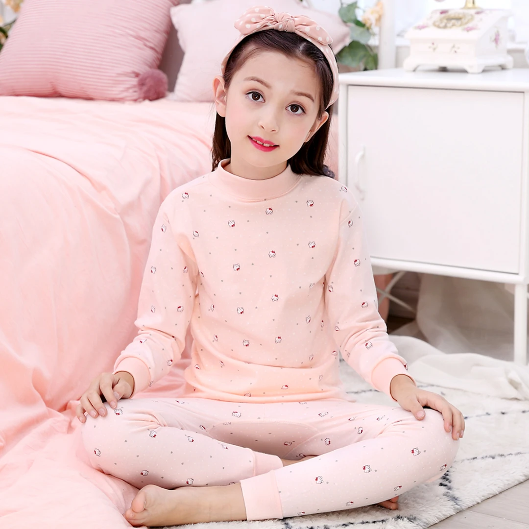 文波女童秋衣秋裤纯棉儿童内衣套装女孩棉毛衫中大童全棉睡衣春秋