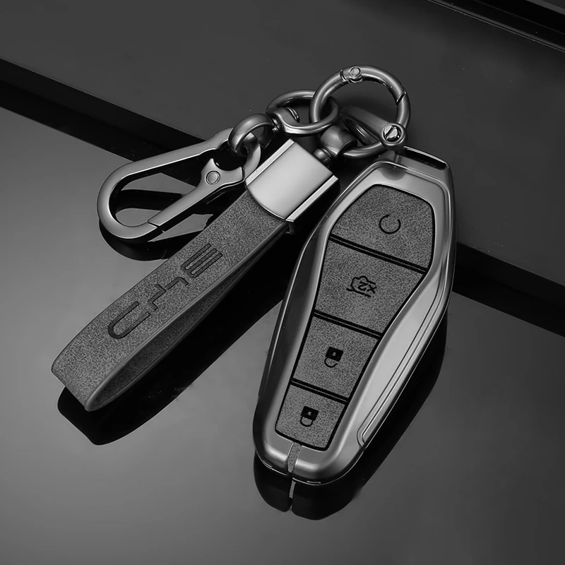 适用2022款比亚迪e9钥匙套22壳扣包汽车用品车内金属真皮专用男士