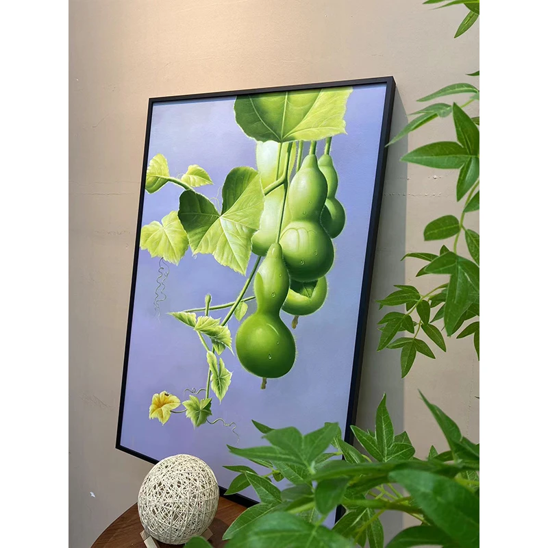 超写实葫芦纯手绘油画进门玄关五福临门装饰画客厅新中式绿色挂画