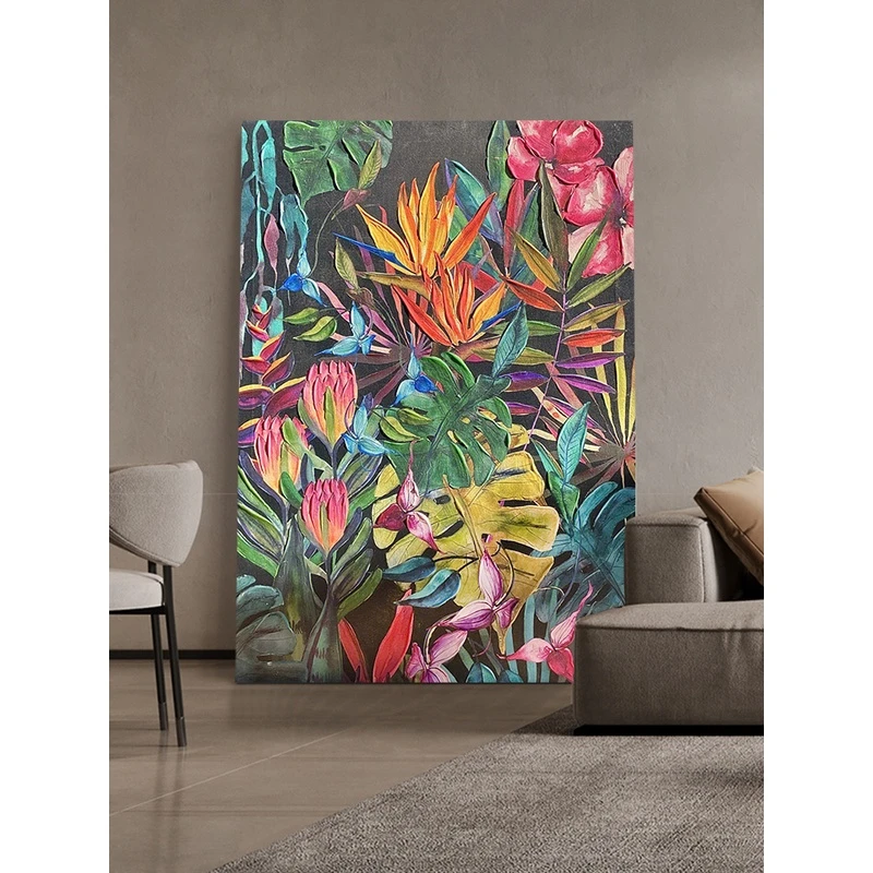 家大业大手绘油画中古彩色花卉壁画装饰画客厅玄关立体肌理挂画