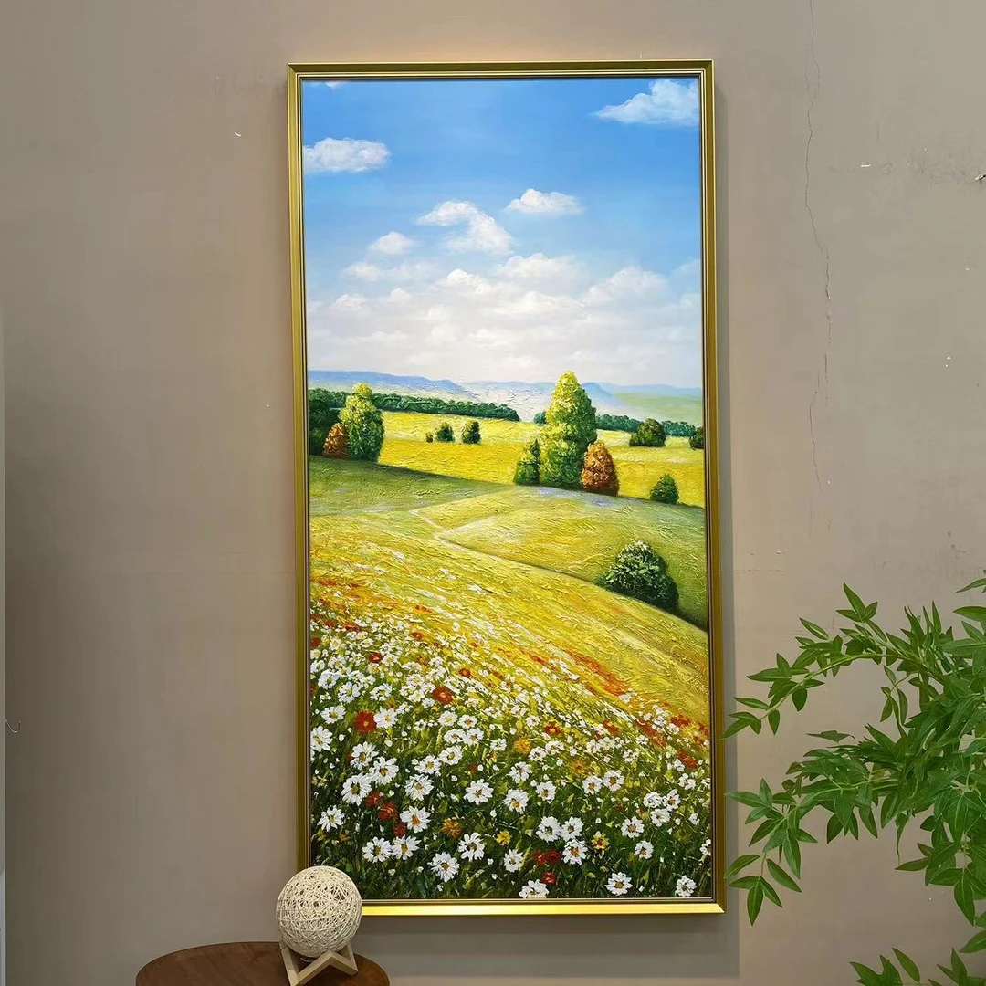 《那年夏天》手绘油画风景美式玄关装饰画竖版轻奢走廊过道挂画进门