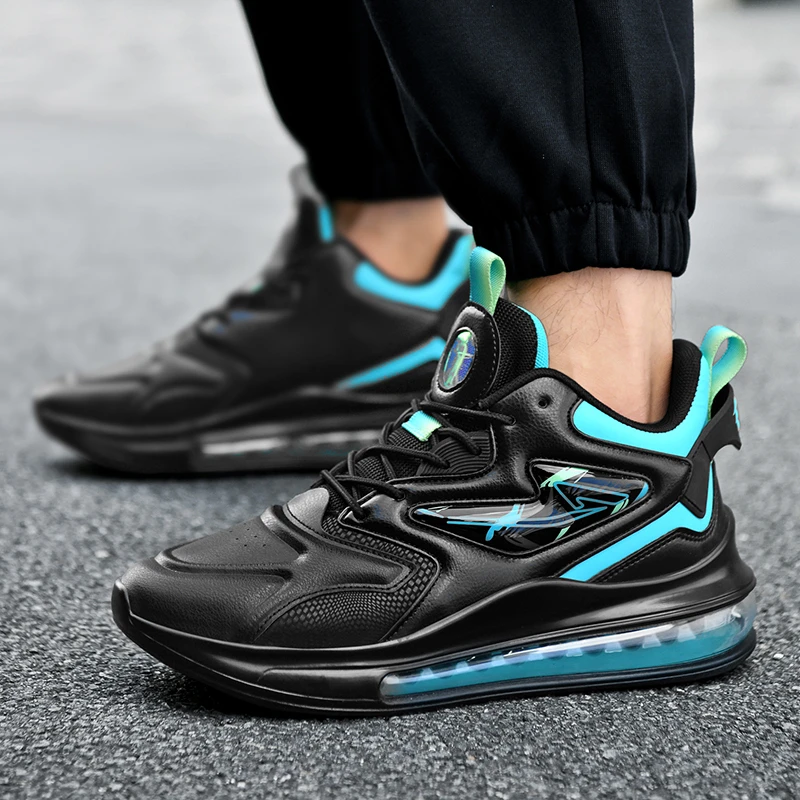 秋冬款黑色皮面运动鞋47气垫减震跑步鞋46脚宽大体重特大码男鞋48