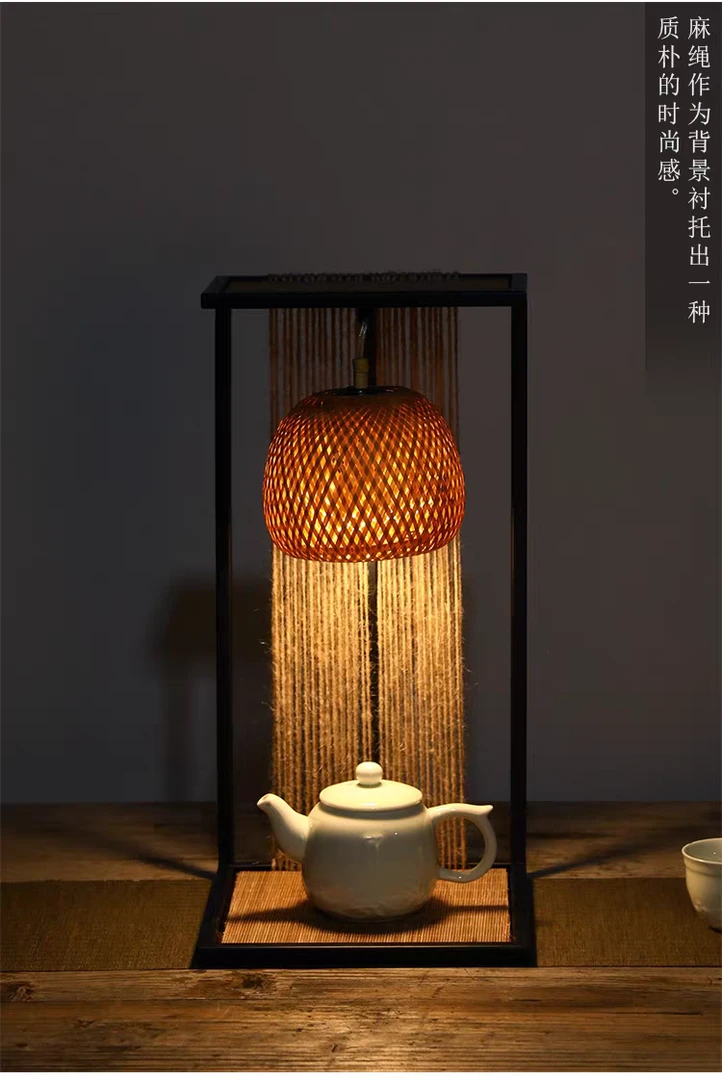 新中式手工竹编灯中式灯笼台灯客厅茶室禅意仿古竹艺工艺品竹制品