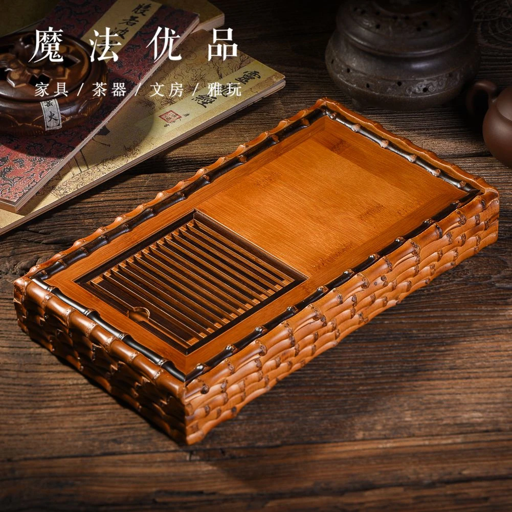竹茶盘储水小茶台功夫茶具家用竹制茶托盘茶盘中小号干泡茶台长