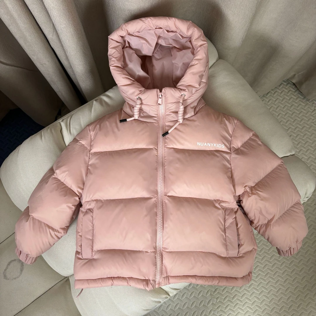 2024新款男女童羽绒服中大童休闲短款连帽白鸭绒外套童装