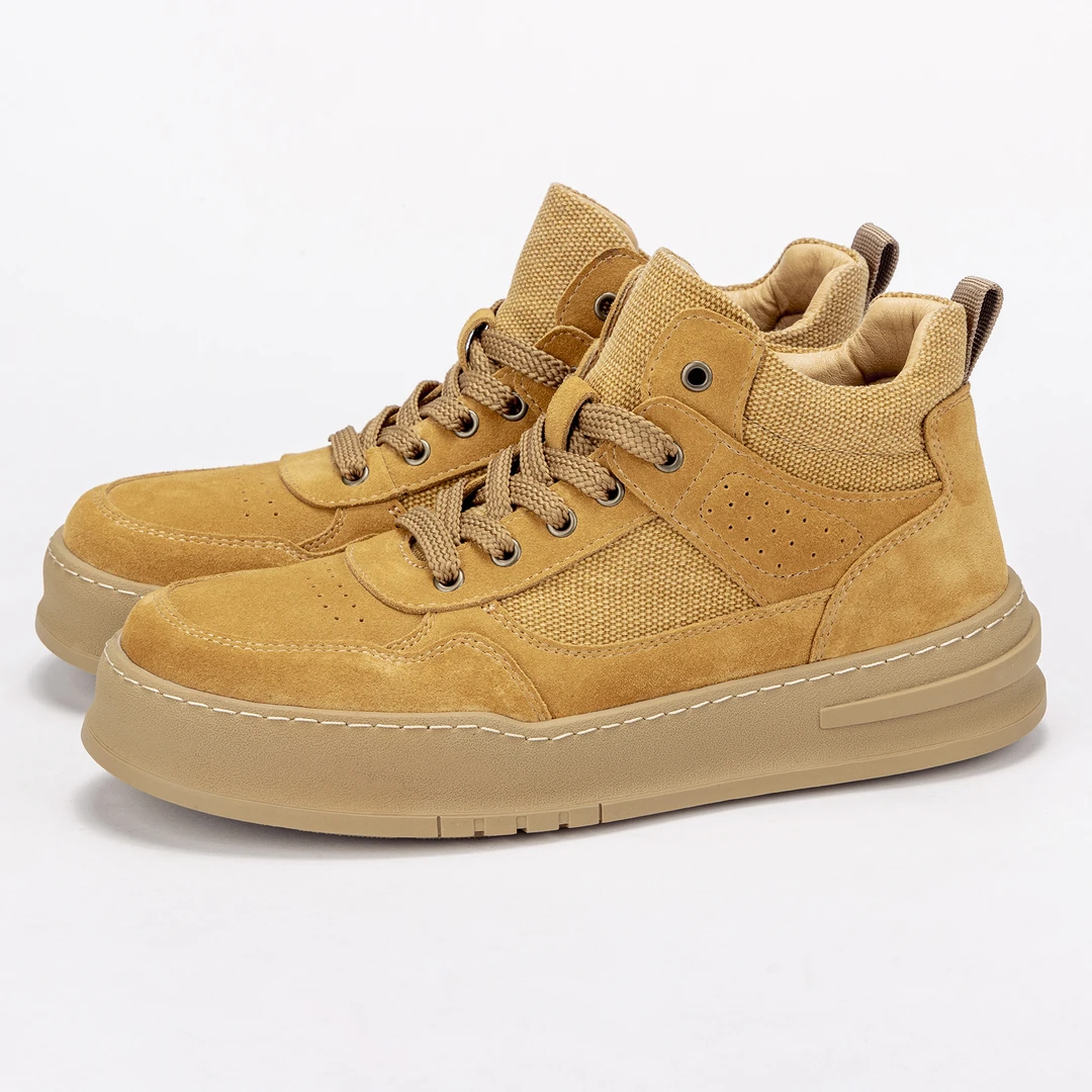 新款男士复古百搭工装时尚潮流厚底耐磨系带低帮真皮男士板鞋