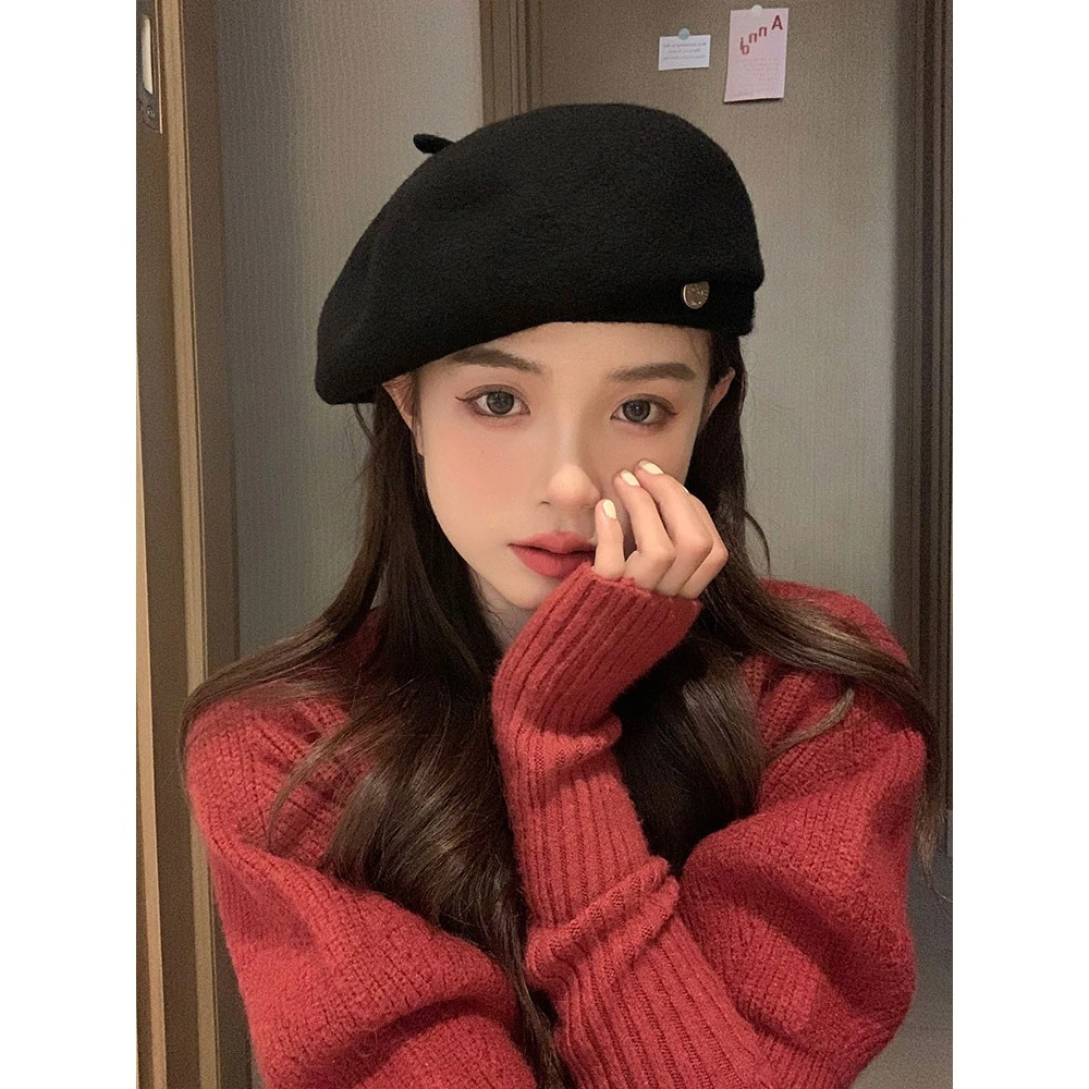 【我的头不圆】羊毛毛呢贝雷帽女秋冬2022新款大头围复古画家帽子