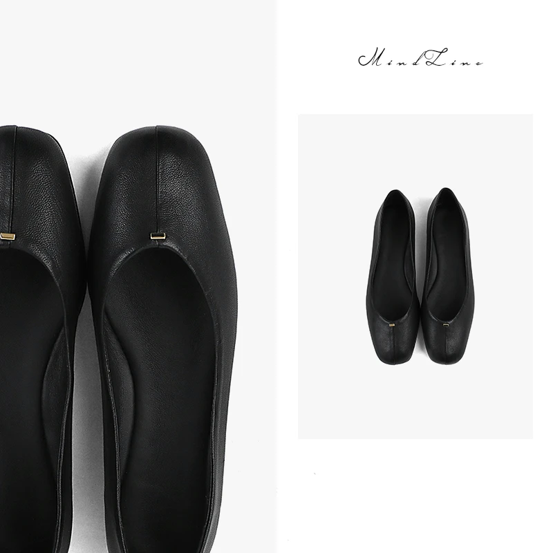 方头极简羊皮女巫鞋V口真皮平底芭蕾舞鞋