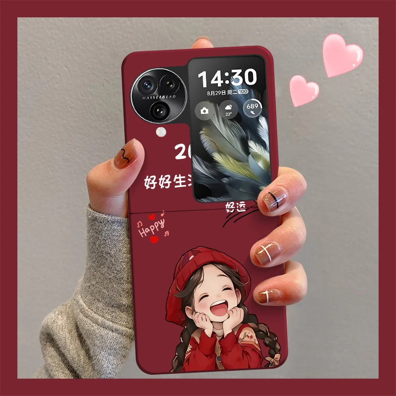 2024oppoFindN3Flip手机壳微笑女孩折叠屏硬壳N2防摔新女款保护套