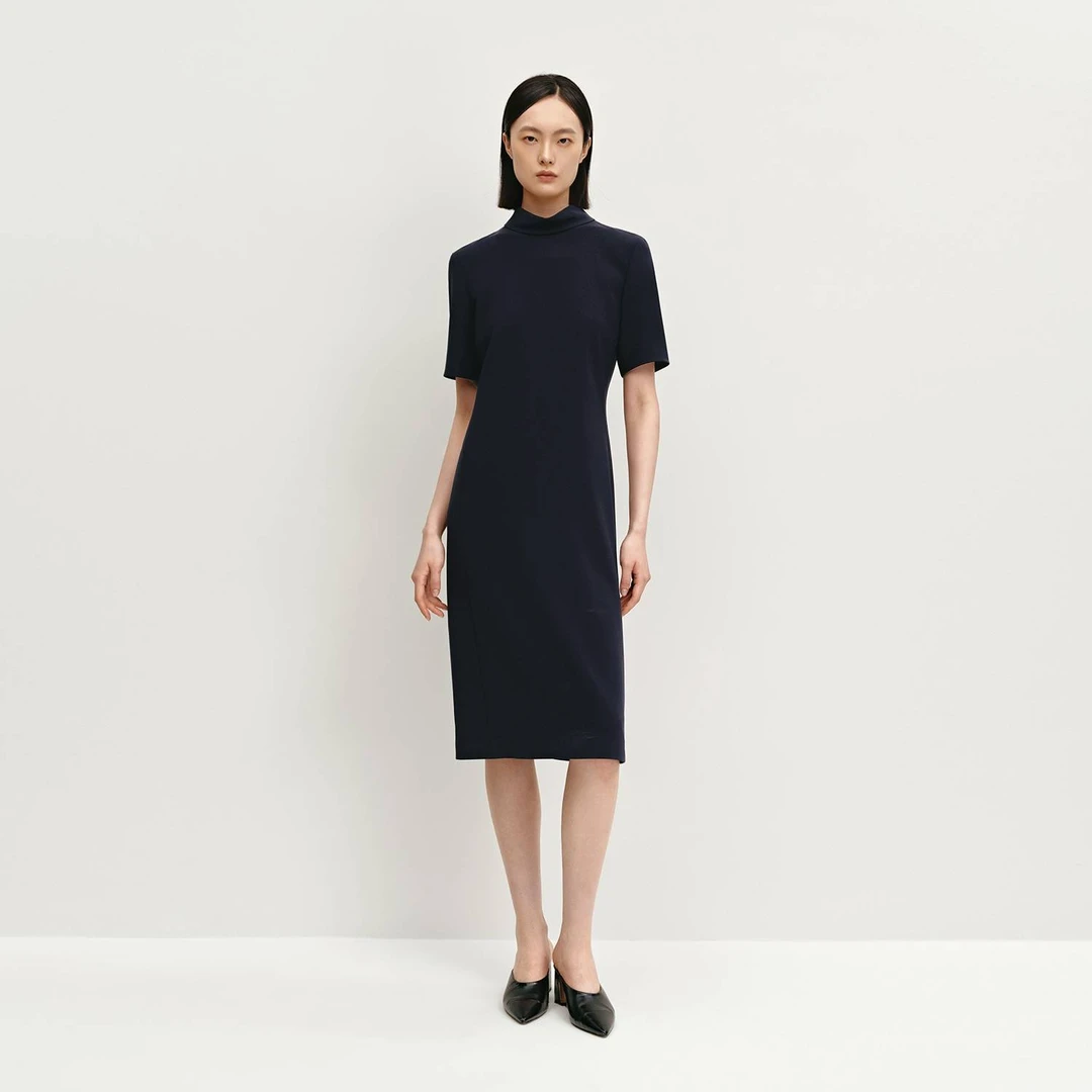 【粉丝专属】【日本进口三醋酸】OVV秋冬新款女装高领短袖修身连衣裙
