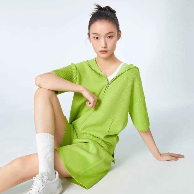 【高级运动系列】OVV春夏新款女短袖连帽针织开衫外套GWZAJ13002A