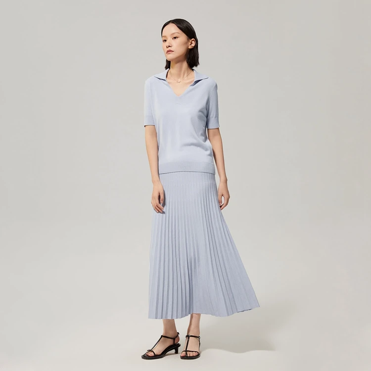 【黄金羊毛】OVV新款女士时尚翻领休闲短袖套装针织衫GNZBJ32101A