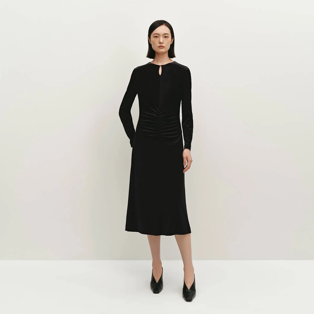 【日本进口三醋酸】【极夜丝绒】OVV秋冬新款女装连衣裙GQLCJ34101A