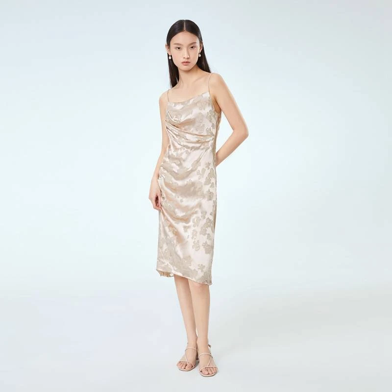 OVV春夏新款女装轻薄柔软桑蚕丝混纺光泽感吊带连衣裙GQLDJ23003A