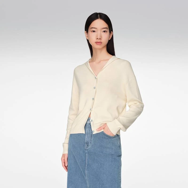 OVV春夏新款女装丝棉混纺简约舒适海军领长袖针织外套GWZAJ14005A