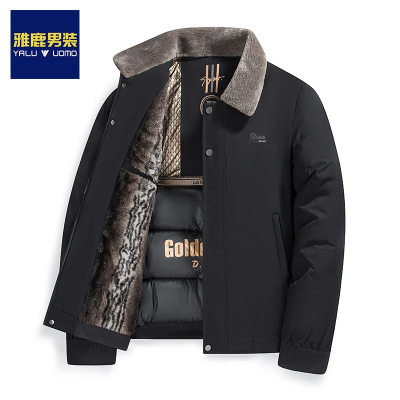 2024雅鹿男装冬季外套棉服加厚石墨商务保暖休闲黑金加绒棉衣棉服