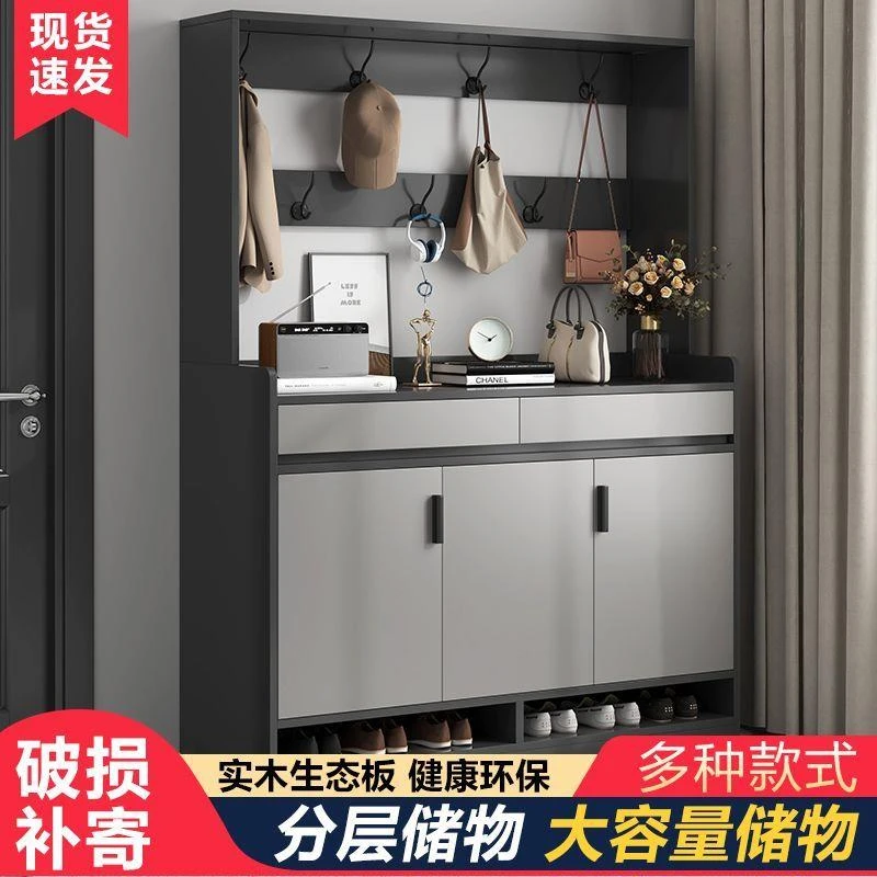 鞋柜门口家用储物玄关柜台柜子进门大容量收纳鞋架带高衣帽架