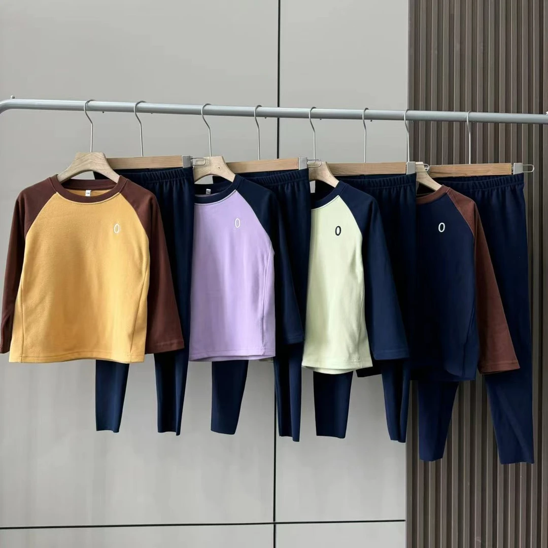 24秋季新款运动休闲弹力磨毛德绒套装圆领长袖T恤中大童