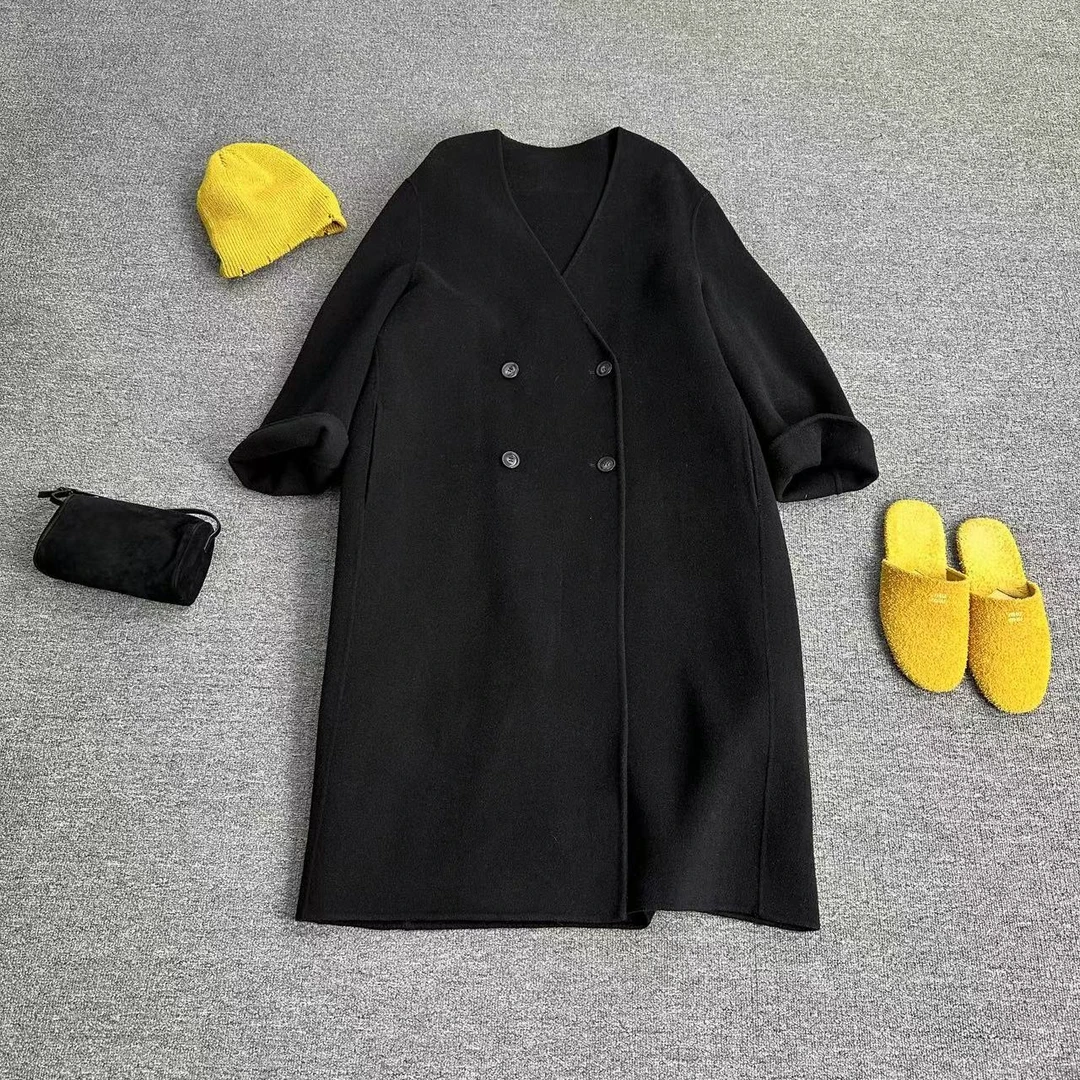 瑶睿安220斤 原创设计双面绒纯手工老钱风大衣长款100%绵羊毛635