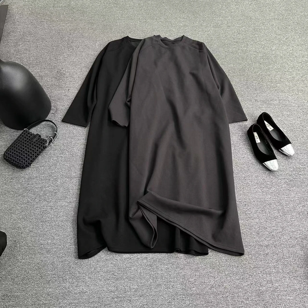 瑶睿安230斤欧货小众厚料简约长裙垂感裙子大码套头连衣裙3225