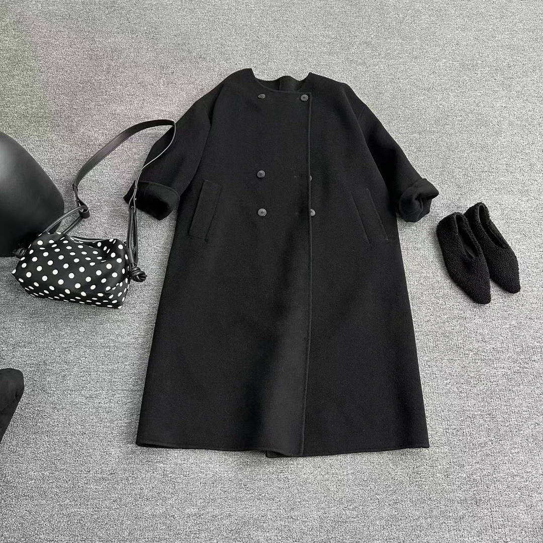 瑶睿安220斤原创设计双面绒纯手工极简风大衣气质中长款 885长120