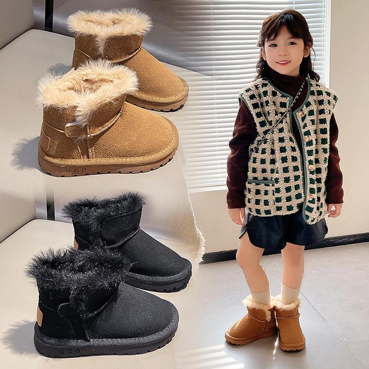 儿童雪地靴冬季男童雪地靴女宝宝皮毛一体短靴婴幼儿加绒保暖棉鞋
