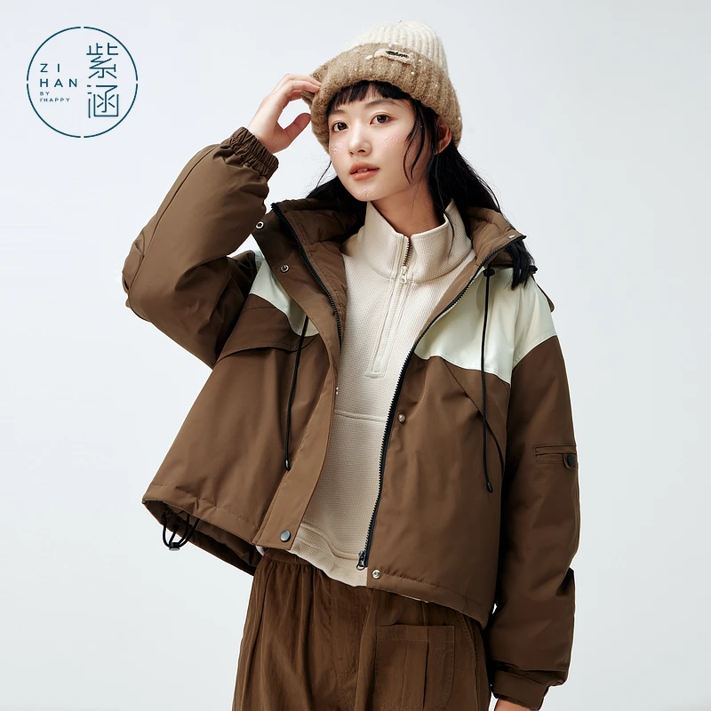 紫涵短款连帽羽绒服外套女冬季新款工装风Z4Z10AN628