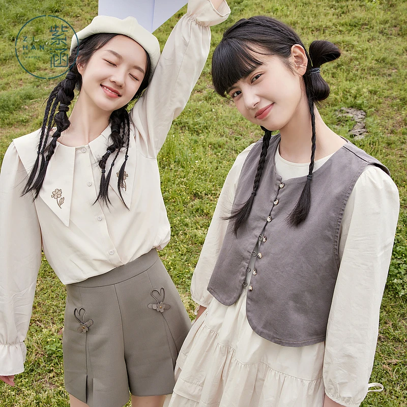 紫涵连衣裙马甲套装秋季女A字中长裙复古圆领马甲两件Z3Z06AS127