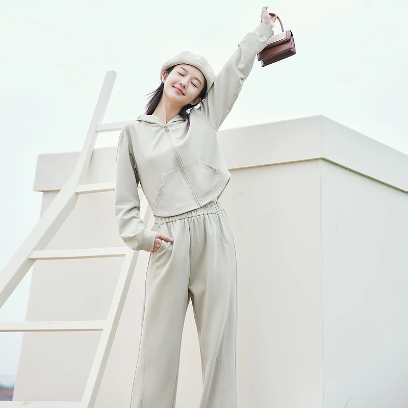 紫涵休闲春季运动两件套宽松卫衣外套直筒裤Z3Z06AS104