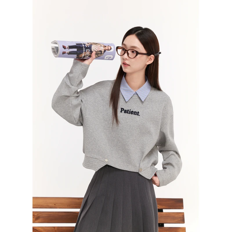 紫涵假两件衬衫领卫衣女字母刺绣Z4Z08JS705