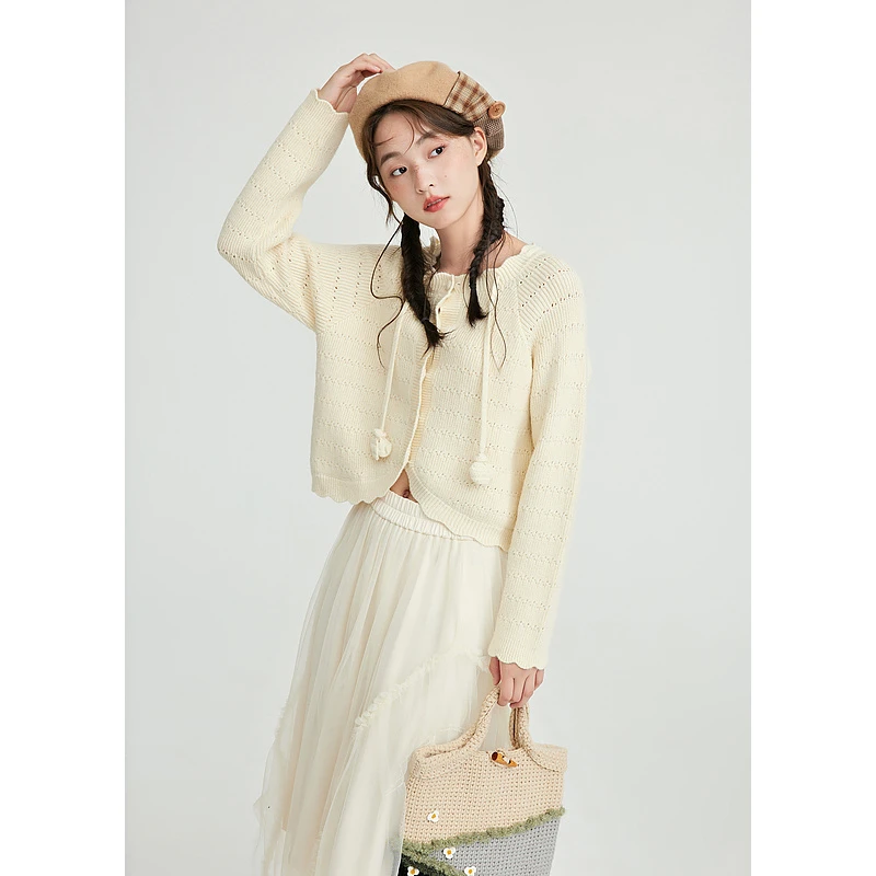 紫涵小香风套头针织开衫镂空外套女秋温柔慵懒针织Z3Z08BS496