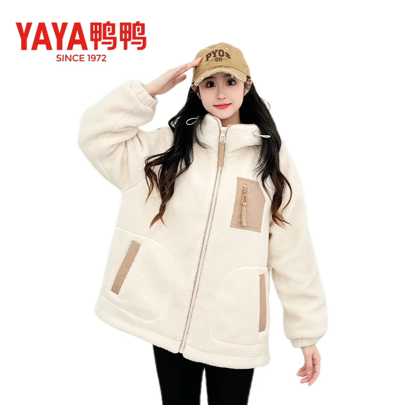 YAYA/鸭鸭运动时尚休闲连帽加厚保暖冬季摇粒绒羽绒服YE4B620382H