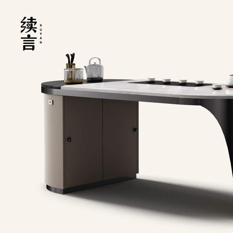 续言 摩登东方天然大理石茶台 豪宅原创高档阳台奢石功夫茶桌H881