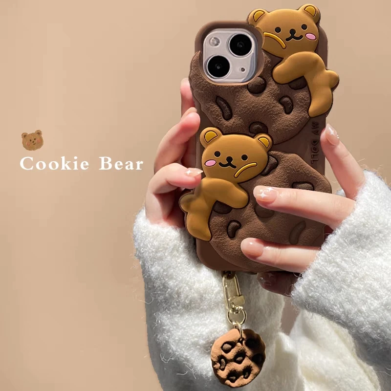 新款可爱小熊饼干适用苹果17promax手机壳iPhone16卡通立体15网红